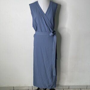 Everlane Women's Blue Silver Japanese Goweave Sleeveless Wrap Dress Size 16